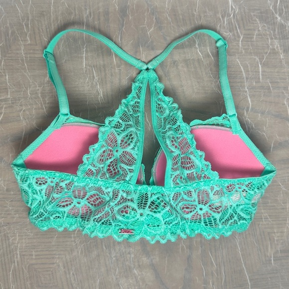 3/$20💥 Victoria’s Secret PINK Bra Teal Blue Lace Date Racerback Padded Push Up - Picture 12 of 14